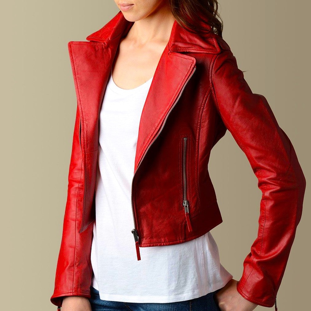 Red True Religion Lamb Leather Jacket size XS
